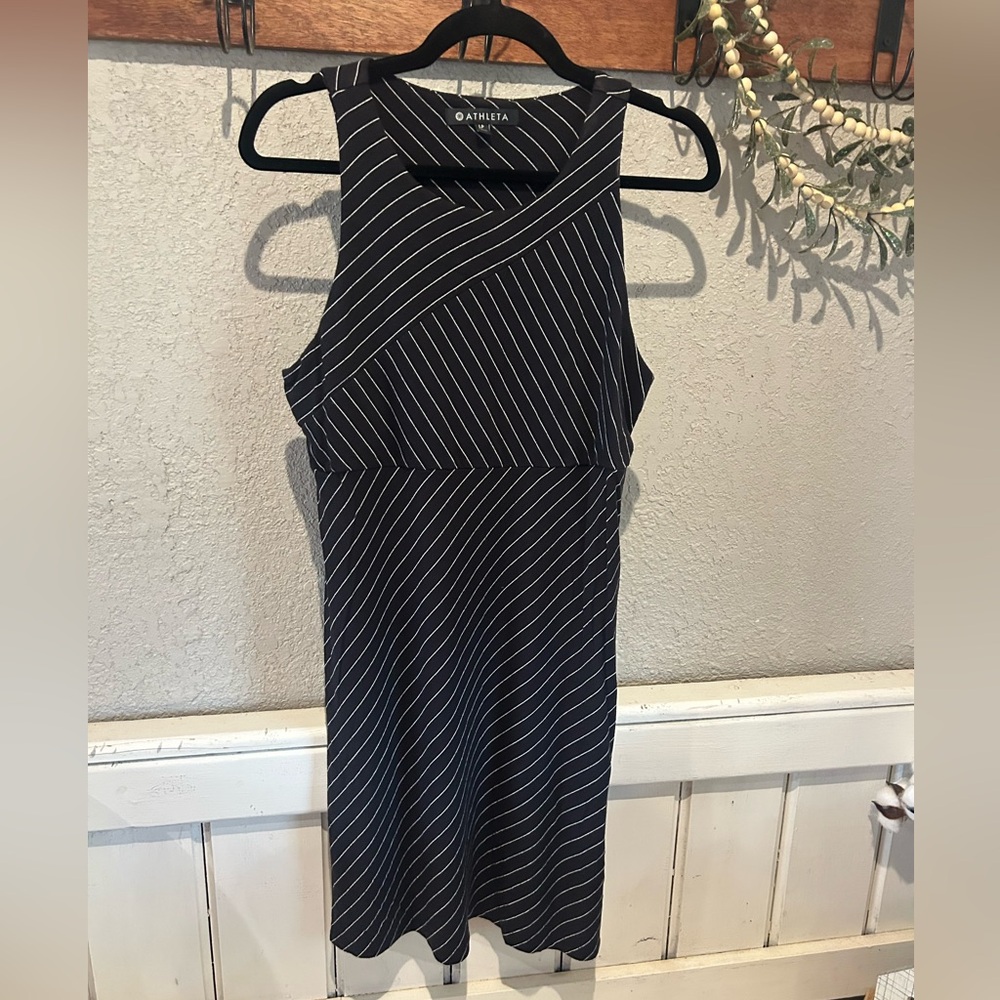 Athleta Black Striped Dress Large Petite